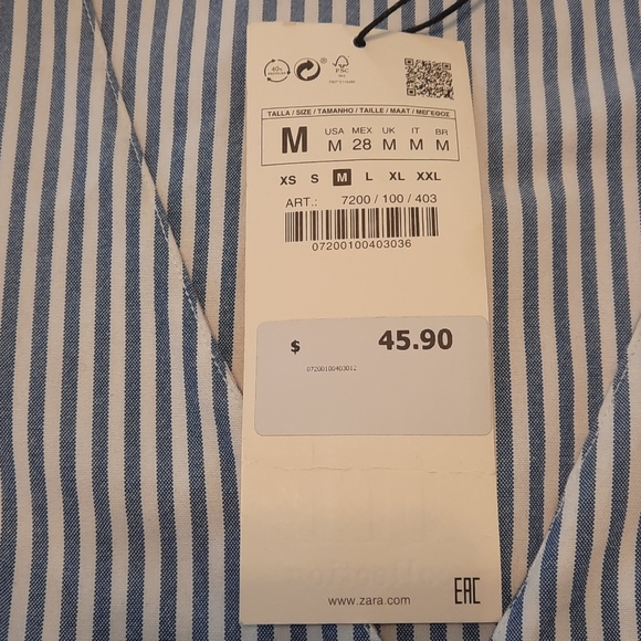 Zara trf collection Striped Button down Cotton Blend Front Mini Short Dress - Picture 5 of 5